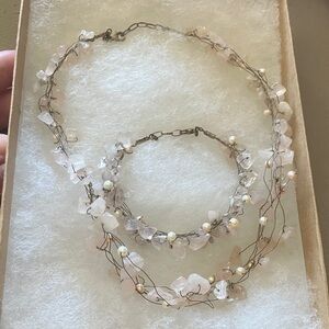 Rose Quartz and Pearl Necklace - Bracelet set